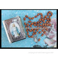 Catholic Rosary Brown Wood Beads Miraculous medal OUR LADY OF GRACE metal box